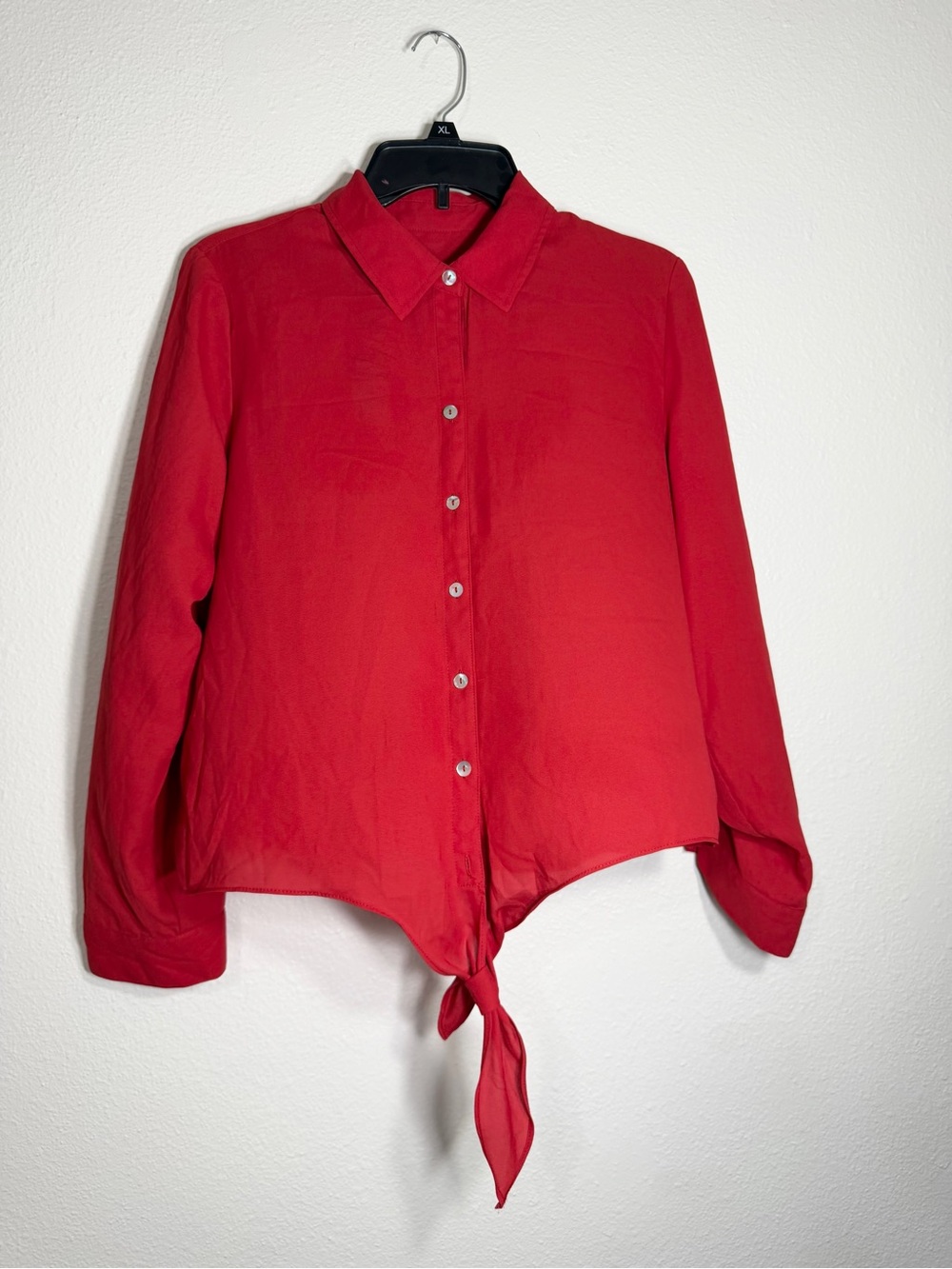 Chico's Bright Red Tie-Front Long Sleeve Button Shirt